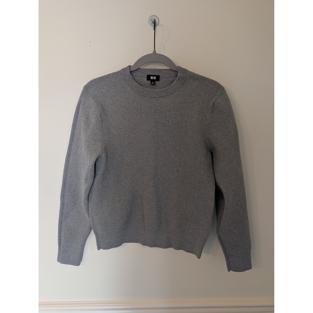Uniqlo Gray Cotton Blend Crew Neck Sweater XS minimalist basics capsule coastal
